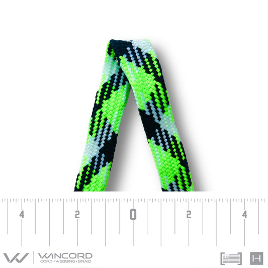 FLAT TUBULAR BRAID | #1077 | BLACK/NEON GREEN/WHITE