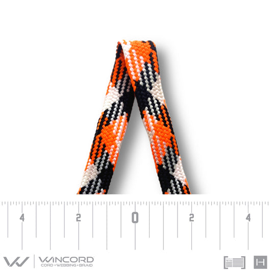 FLAT TUBULAR BRAID | #1077 | BLACK/NEON ORANGE/WHITE