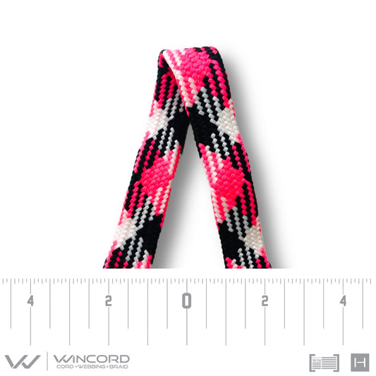 FLAT TUBULAR BRAID | #1077 | BLACK/NEON PINK/WHITE