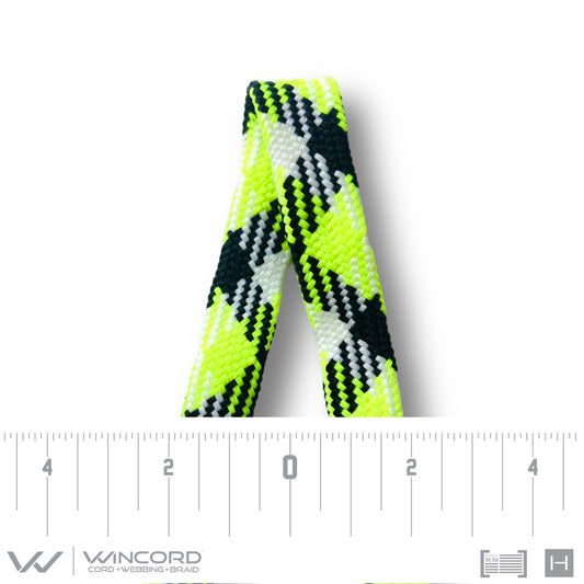 FLAT TUBULAR BRAID | #1077 | BLACK/NEON YELLOW/WHITE