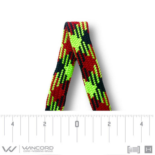 FLAT TUBULAR BRAID | #1077 | BLACK/RED/NEON GREEN