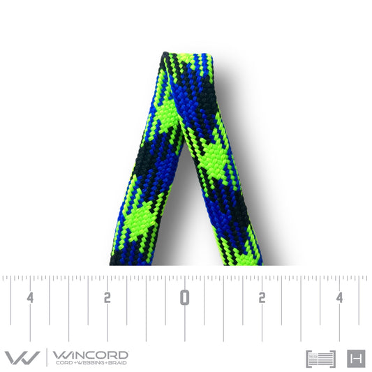 FLAT TUBULAR BRAID | #1077 | BLACK/ROYAL/NEON GREEN