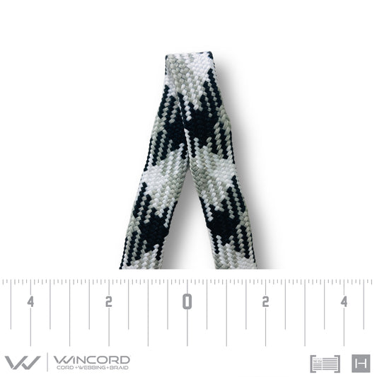 FLAT TUBULAR BRAID | #1077 | BLACK/WHITE/SILVER